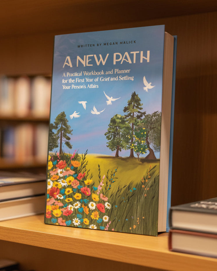 Book cover of 'A New Path' with nature illustration and text