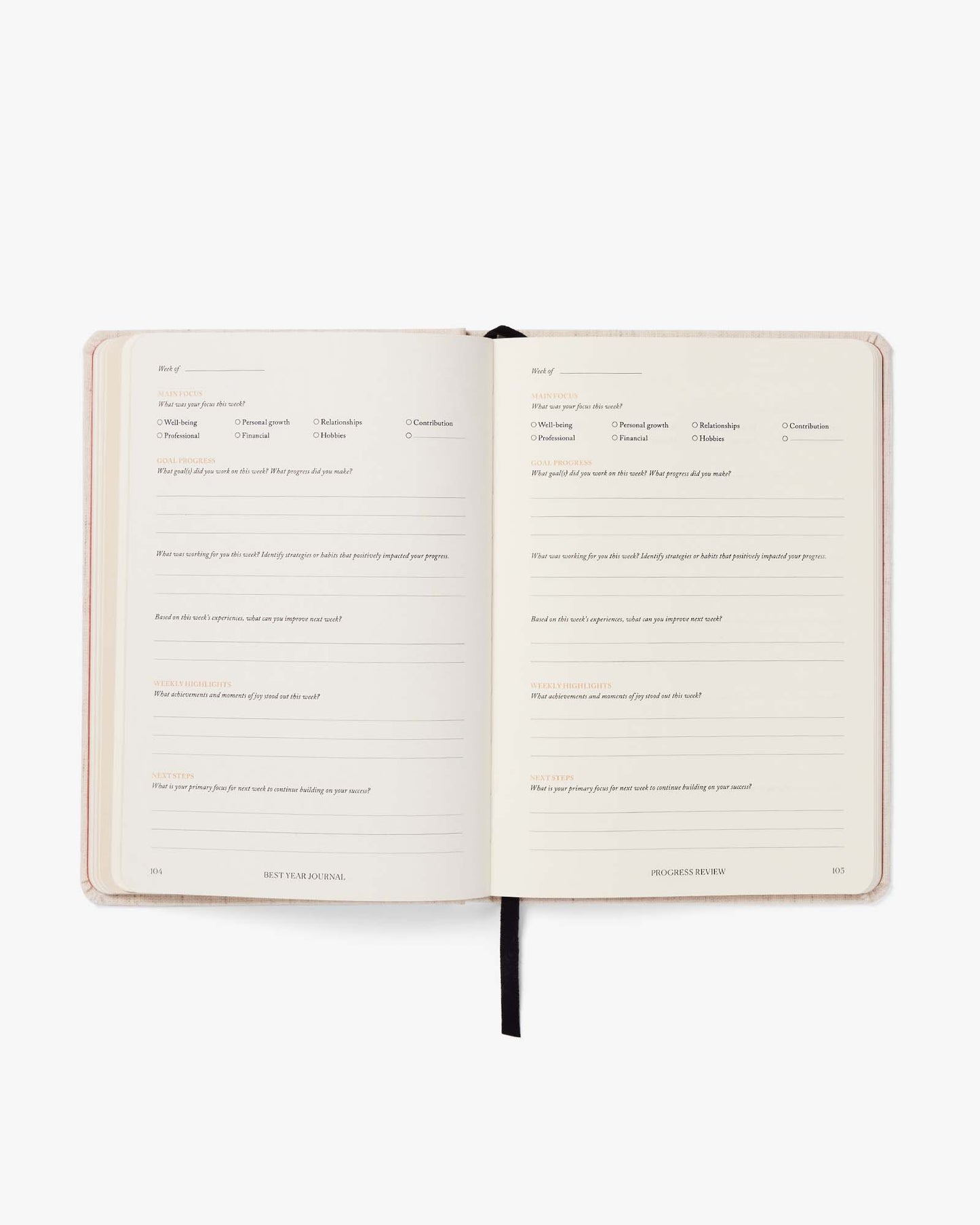Open notebook with text on white background