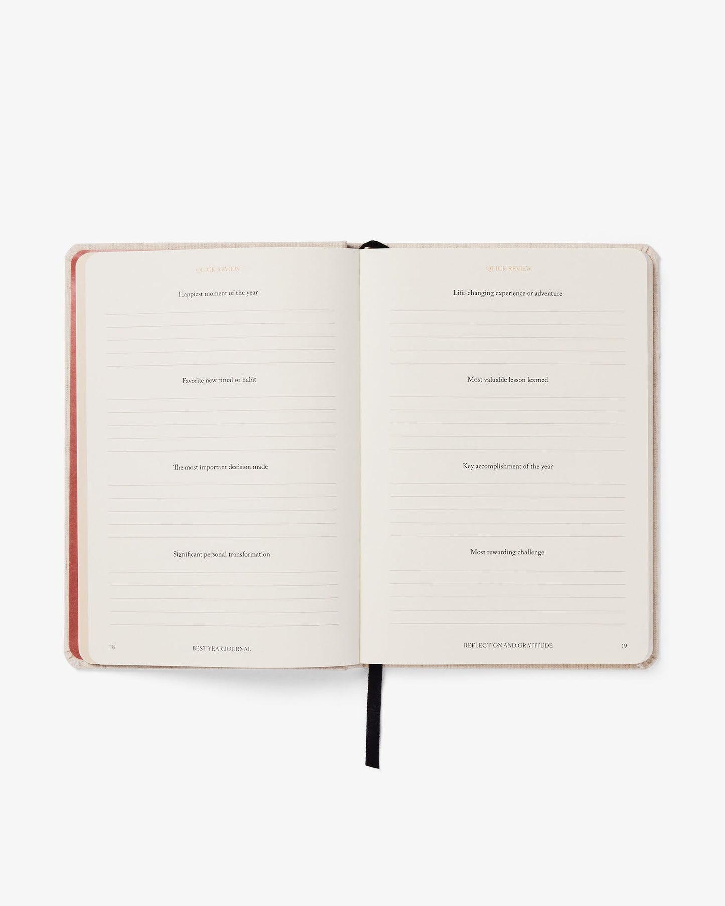 Open notebook with text on white background
