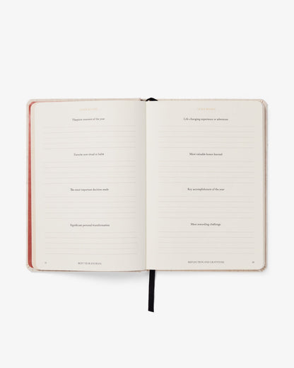 Open notebook with text on white background