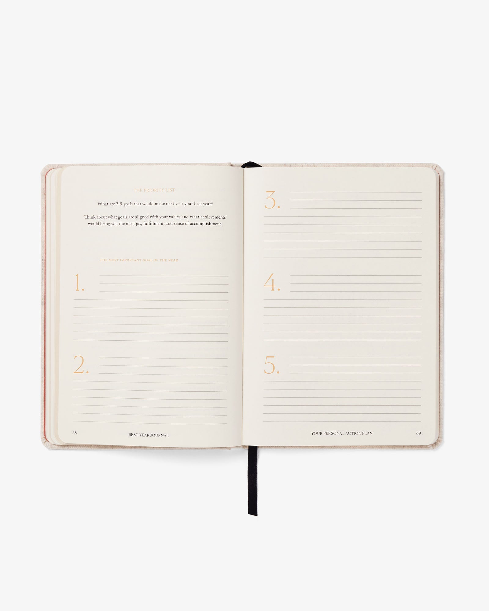 Open notebook with lined pages on a white background