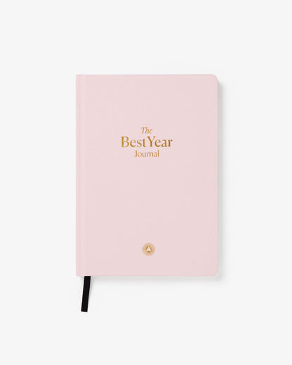 Pink journal titled 'The Best Year Journal' on a white background
