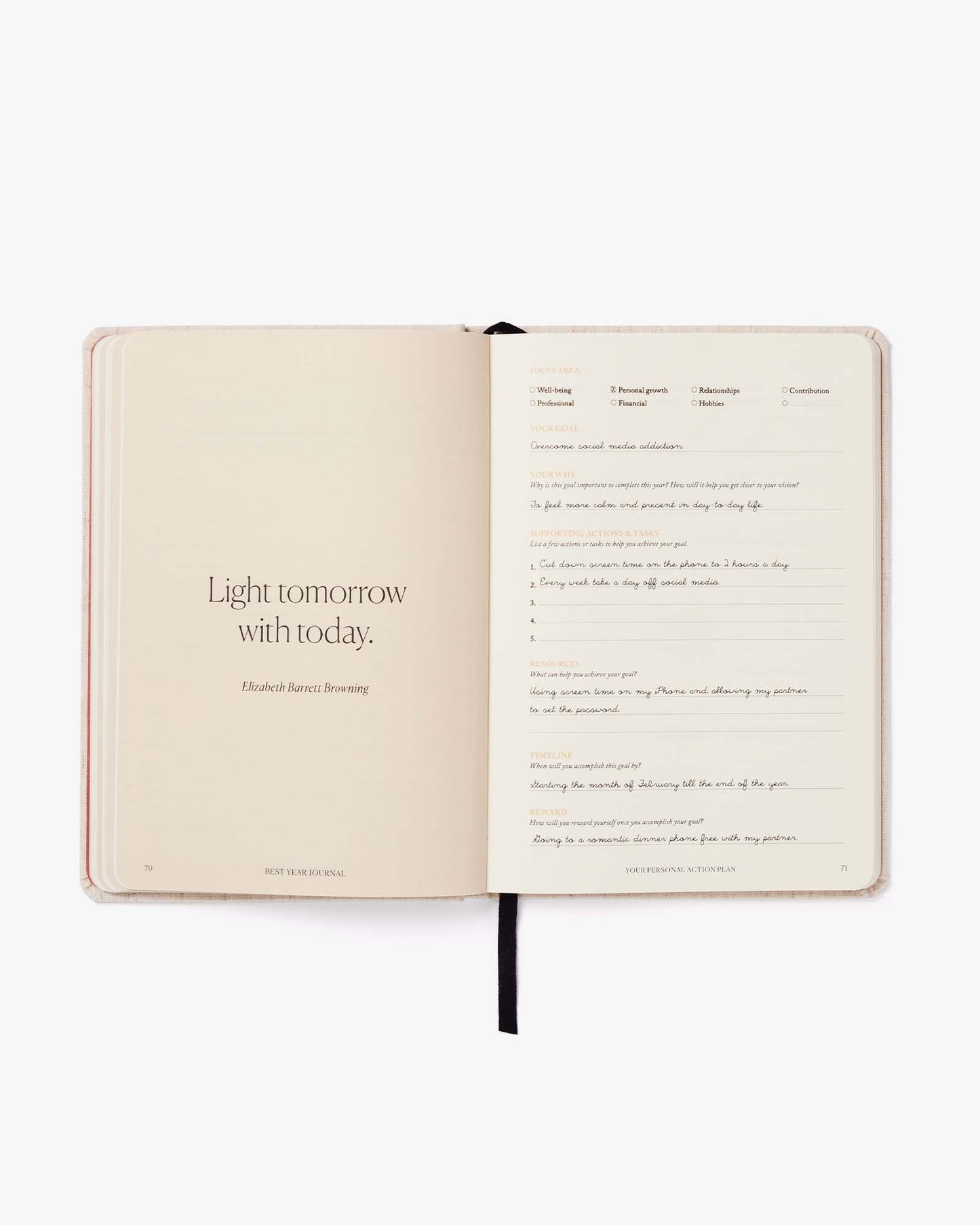 Open notebook with a quote on a white background