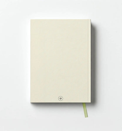 Beige notebook with a green ribbon on a white background