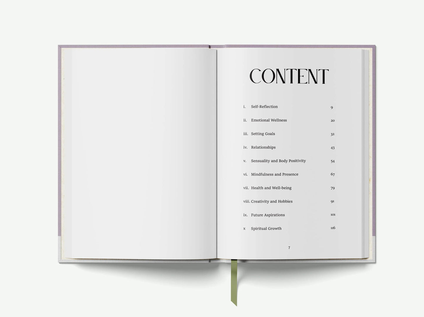 Open book showing a table of contents on a white background