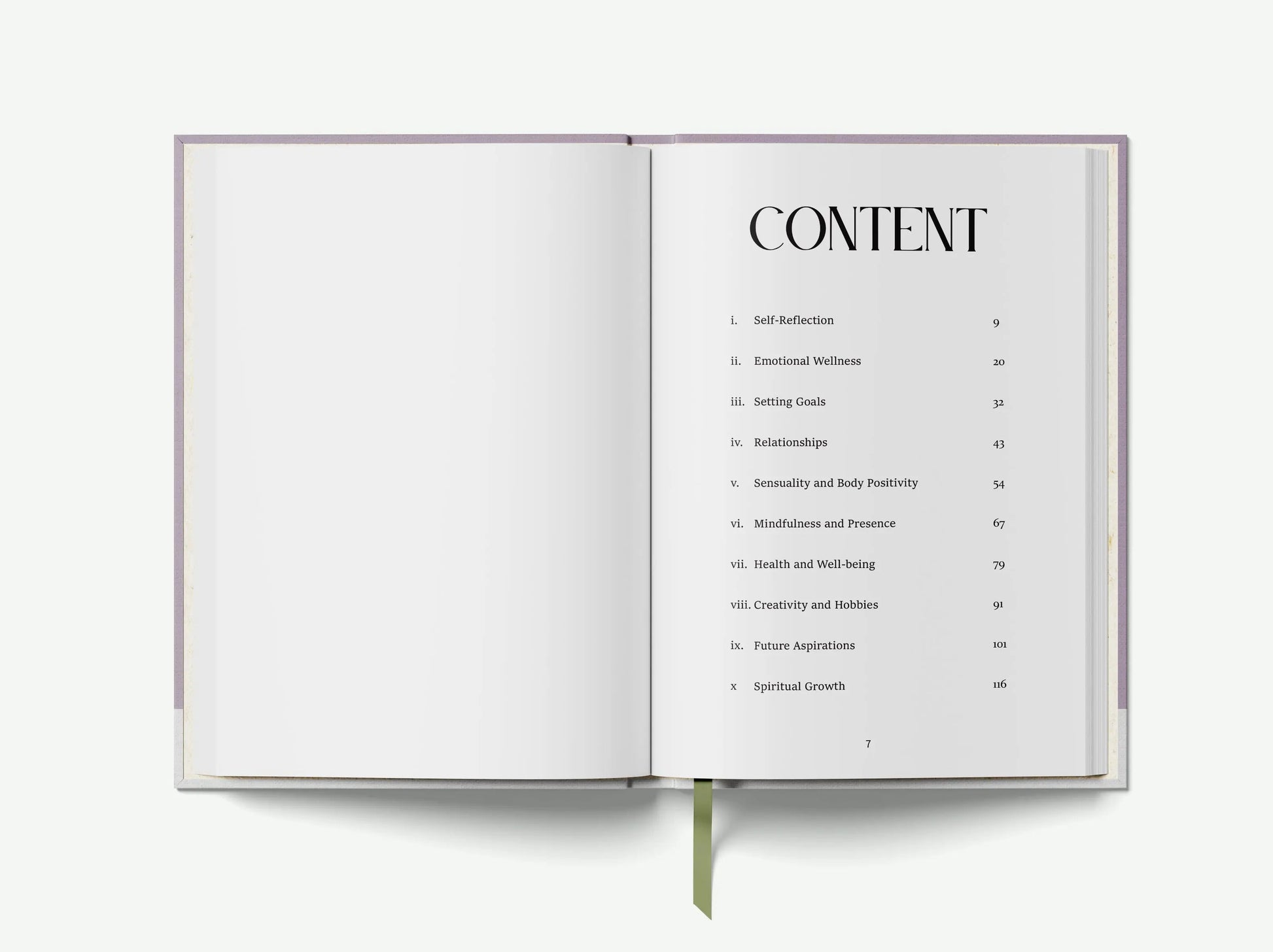 Open book showing a table of contents on a white background