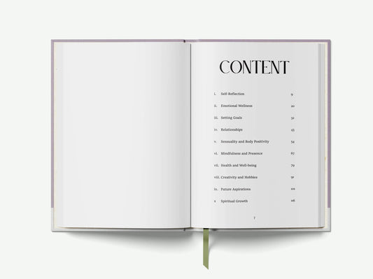 Open book showing a table of contents on a white background