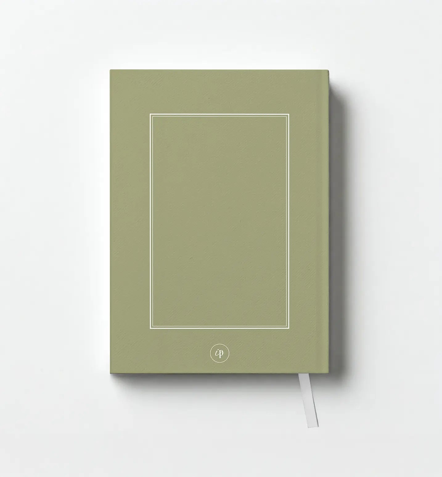Green notebook with a white line design on a white background