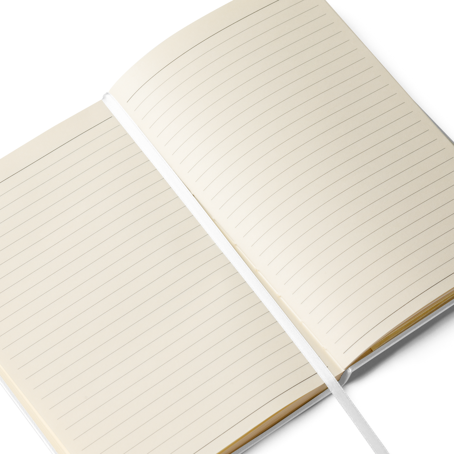 Open notebook with lined pages on a white background
