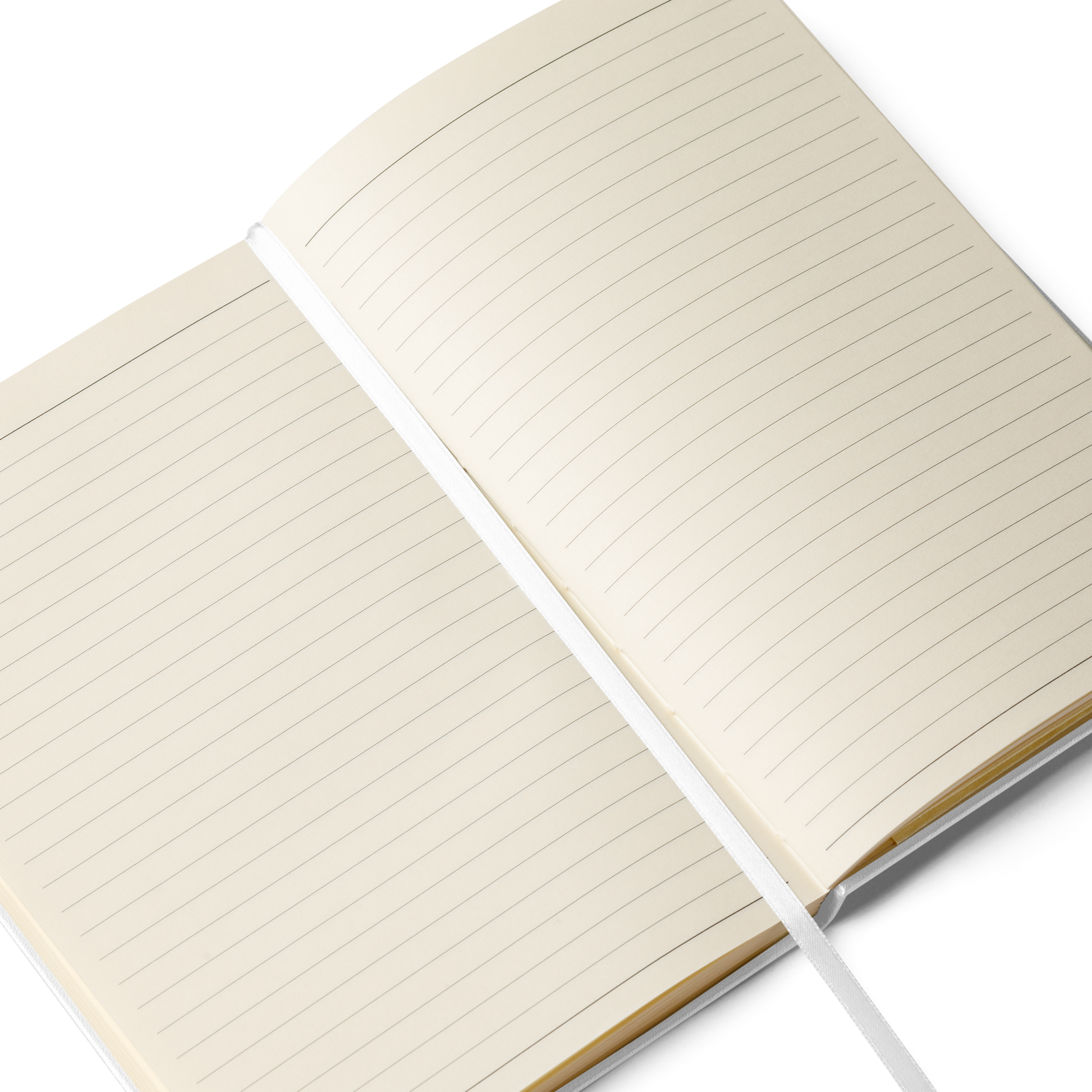 Open notebook with lined pages on a white background
