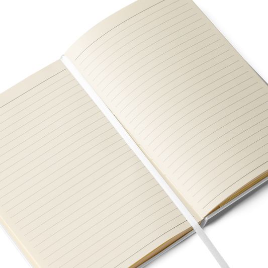Open notebook with lined pages on a white background