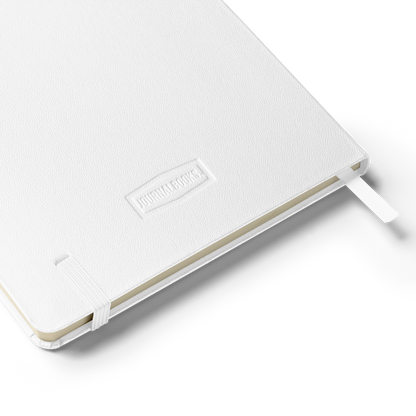 White notebook with a visible brand logo on a white background