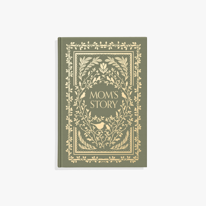 Book titled 'Mom's Story' with decorative cover on a white background