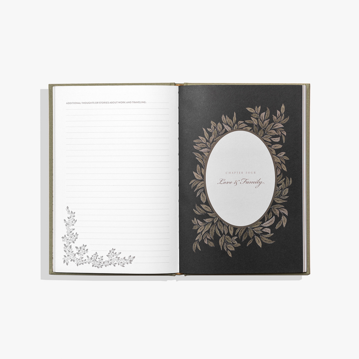 Open book with decorative pages on a white background