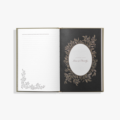 Open book with decorative pages on a white background